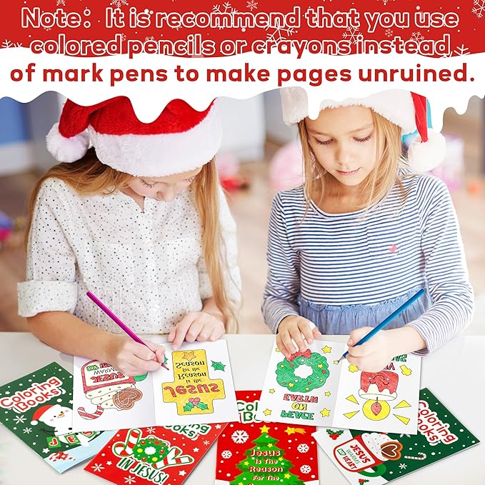 24Pcs Christmas Religious Coloring Books - Christian DIY Color-in Pages Booklet Bulk Drawing Xmas Theme Activity Party Supplies for School Classroom Rewards Holiday Artwork Gift for Kids