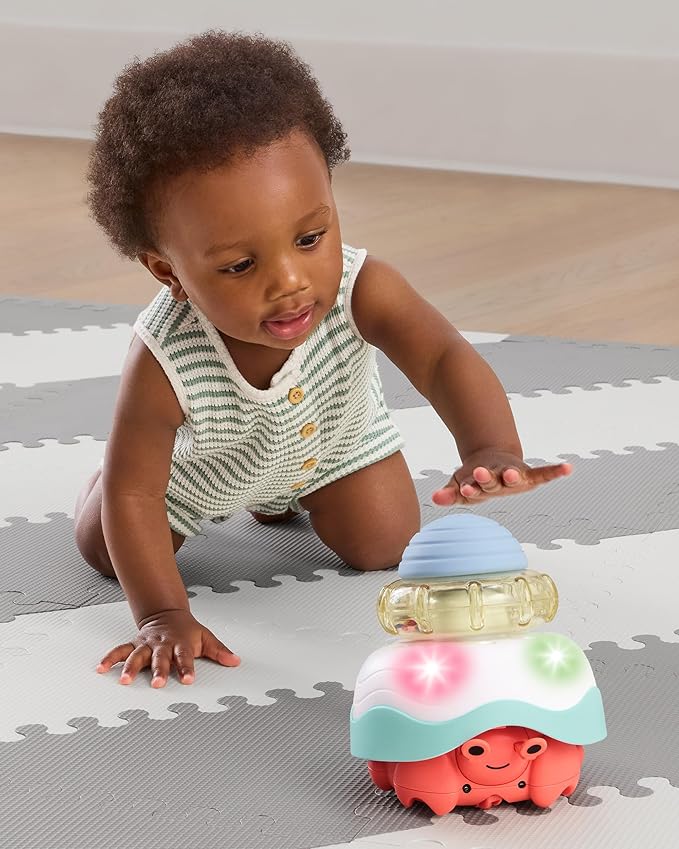 Skip Hop Baby Crab Crawl Toy Stack & Crawl 4-in-1 Sensory Development Infant Tummy Time Toy with Lights Sounds and Music Age 5m+