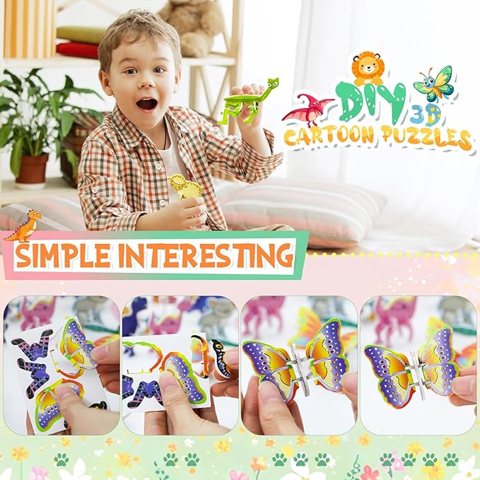 100Pcs 3D Cartoon Puzzle Educational Themed 3D Jigsaw Puzzles for Kids Toys DIY Kits Toys Art Crafts for Ages 4-10 Boys and Girls Birthday Present Gift