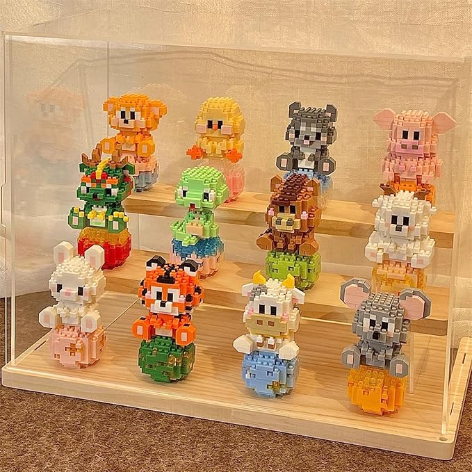 12 Mini Animals Building Blocks Sets Building Block Party Favor for Kids Small Zodiac Animals Pets Horse Dog Monkey Tiger Rabbit Dragon STEM Educational Toys for Boys Girls(Monkey)