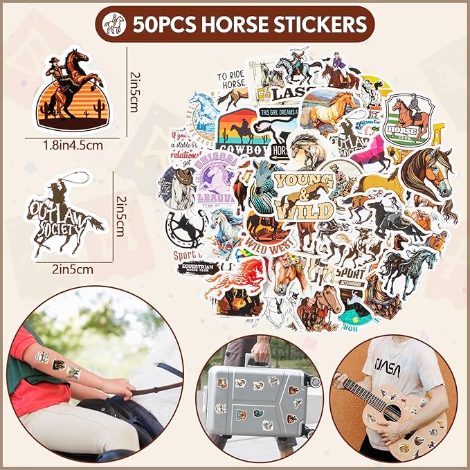 110 Horse Party Favors Western Cowboy Birthday Supplies Straw Bubble Silicone Bracelet Sticker Tattoo Toy Gift Boy Kid Goodie Bag Stuffer Rodeo Animal Horse Themed Party Favors