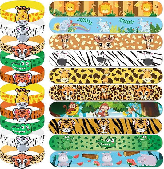XIPEGPA 30 PCS Jungle Safari Party Favors Wild Animals Slap Bracelets Silicone Wristband for Animal Theme Party Favors Jungle Safari Birthday Party Supplies(Animal)