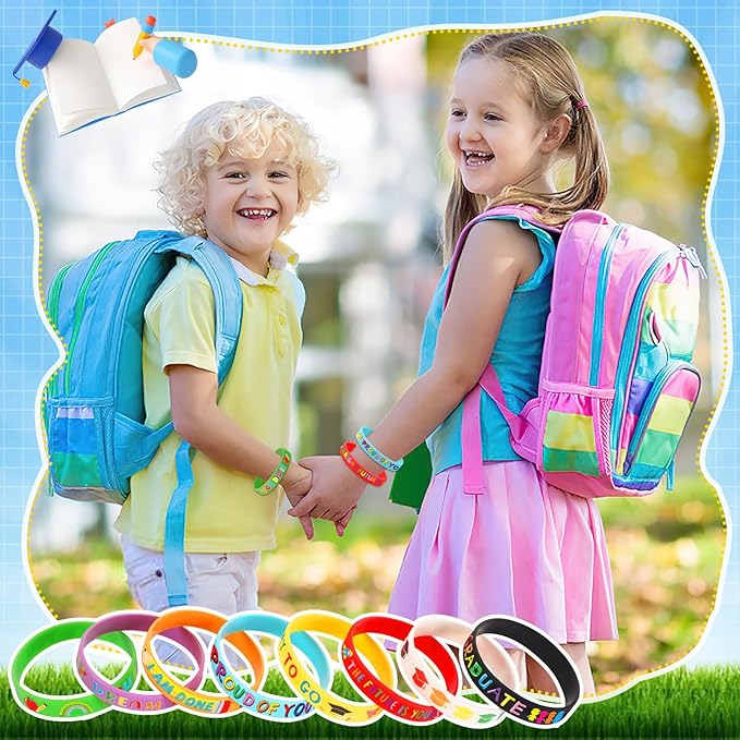 JUNEBRUSHS 24pcs Kindergarten Graduation Party Favors Silicone Bracelets Preschool Graduate Rubber Wristbands Supplies for Class of 2024 Graduation Kindergarten Preschool Party Favors Accessories