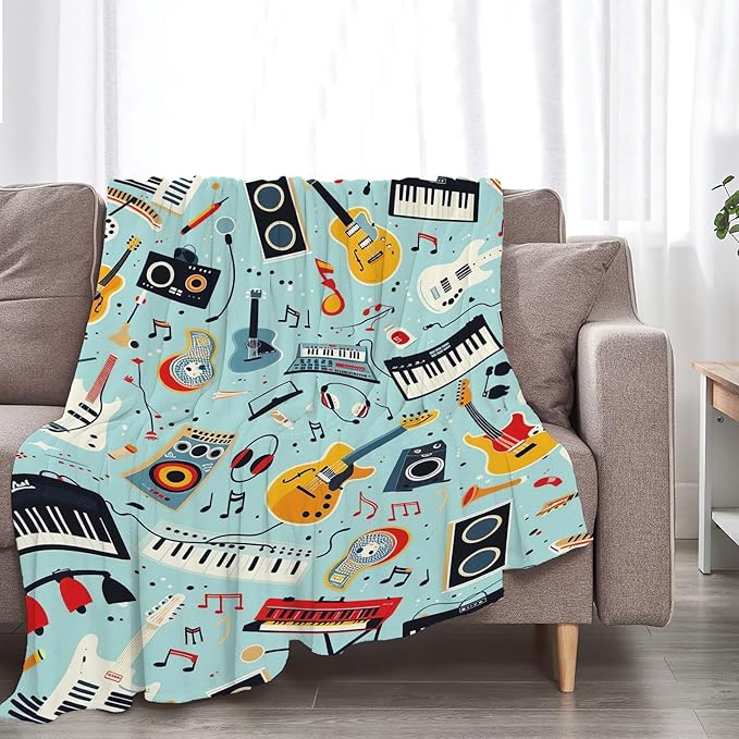Music Throw Blanket Musical Instruments Note Gifts for Kids Girls Boys Adults Women Men Soft Cozy Warm Plush Fluffy Fuzzy Fleece Blanket Birthday Festival Home Decor 40''X50''