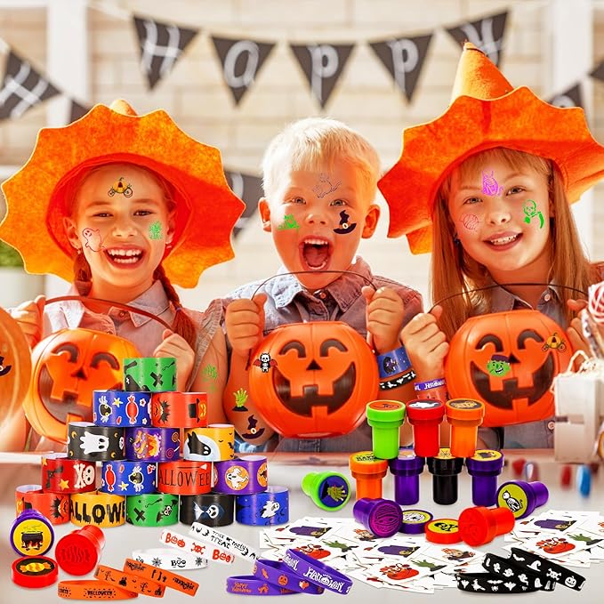 MGparty 288 Pack Halloween Party Favors Bulk Toys for Kids - Tattoos Stamps Slap Bracelets Rubber Bracelets Halloween Pinata Stuffers Trick-or-Treat Goodie Bag Fillers Classroom Game Prizes