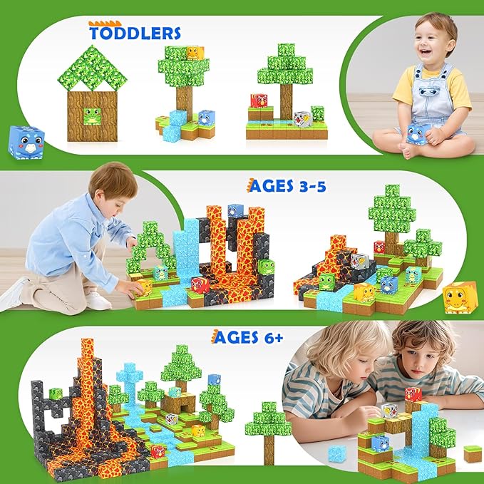 Magnetic Blocks Dinosaur Toys, Build Mine Magnet World Dinosaurs Set, Magnetic Tiles Building Toys for Boys & Girls Kids Ages 3-5 5-7, STEM Montessori Sensory Toys for Toddlers Gifts for 3+ Years Old