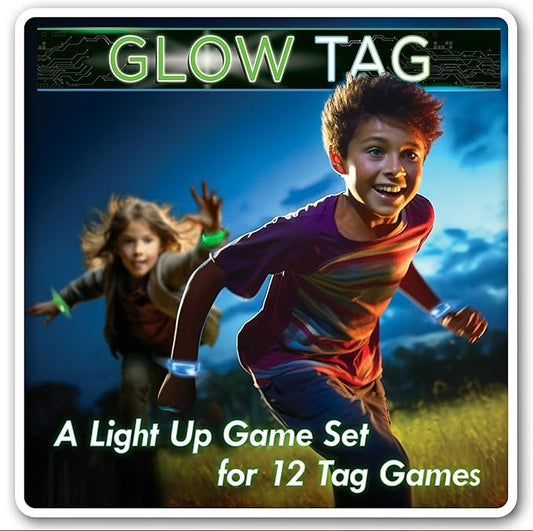 Starlux Games Glow Tag - an Outdoor Night Game for Kids | Ages 5+ | Includes 12 Light Up Bracelets & 12 Tag Games (Flashlight Tag, Freeze Tag & More) | Glow Games | Glow in The Dark Outdoor Toys