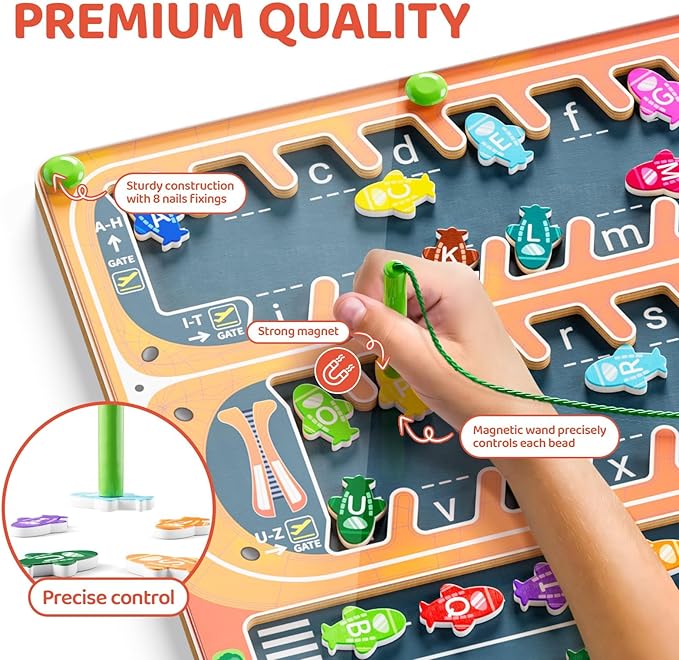 Magnetic Alphabet Letter Maze, Montessori Toys for 3+ Year Old, Wooden Puzzle Activity Board, Learning Educational Fine Motor Travel Toy for Toddlers Kids Boys Girls Preschooler 3 4 5 Year Old Toy