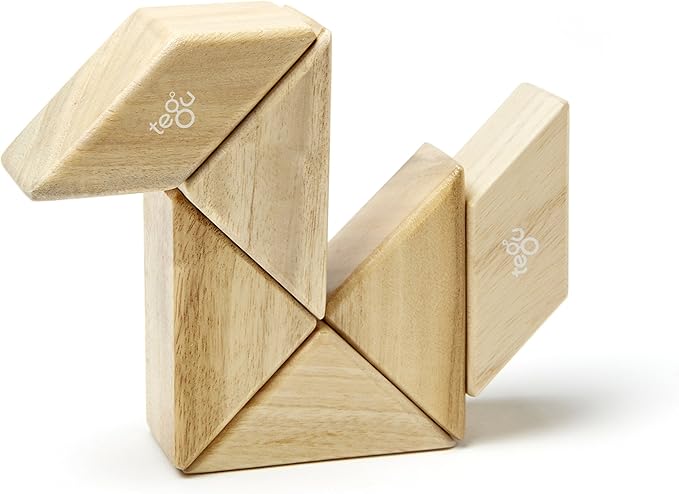 6 Piece Tegu Pocket Pouch Prism Magnetic Wooden Block Set, Natural