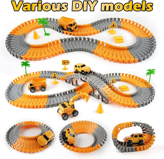Race Tracks Toys for Kids Ages 3-5 - Best Birthday Gifts for 3 4 5 6 7 Year Old Boys, 220+ PCS Playset with 4 Construction Cars, Toddler Toy for Creative Play