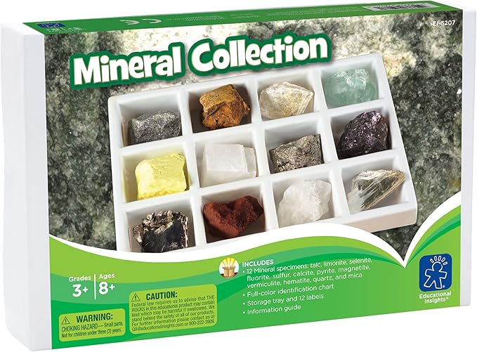 Educational Insights Mineral collections, Ages 8 and Up, (12 Handpicked Specimens in Storage Tray)