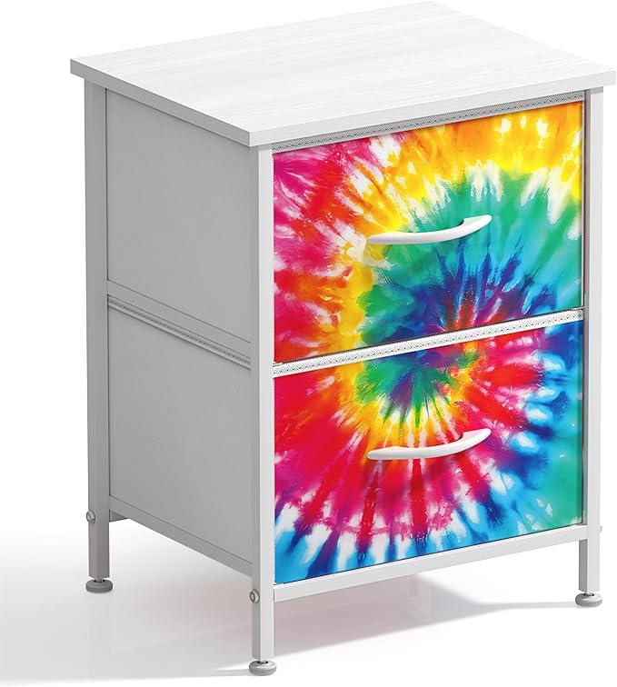 Sorbus Nightstand with 2 Drawers - Kids Bedside Furniture End Table Night Stand - Steel Frame, Wood Top & Easy Pull Fabric Bins - Dresser & Chest for Home, Bedroom Accessories, Office & College Dorm