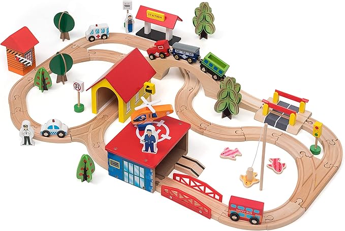 Wooden Train Set - 69 Pieces Wooden Train Tracks & Trains for Kids, Toddler Boys and Girls 3,4,5 Years Old and Upā Premium Wood Construction Toys -Fits Thomas, Brio, IKEA, Melissa and Doug