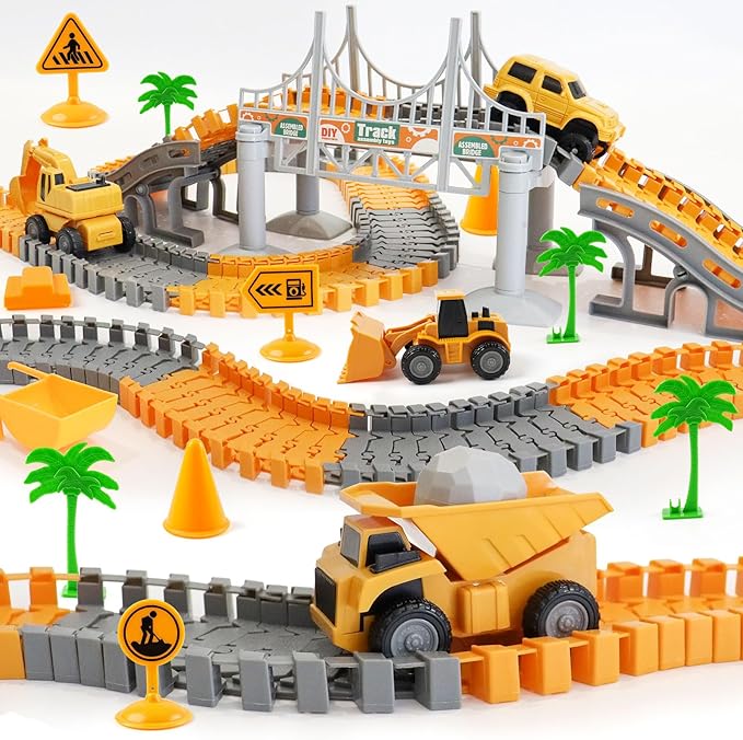 Race Tracks Toys for Kids Ages 3-5 - Best Birthday Gifts for 3 4 5 6 7 Year Old Boys, 220+ PCS Playset with 4 Construction Cars, Toddler Toy for Creative Play