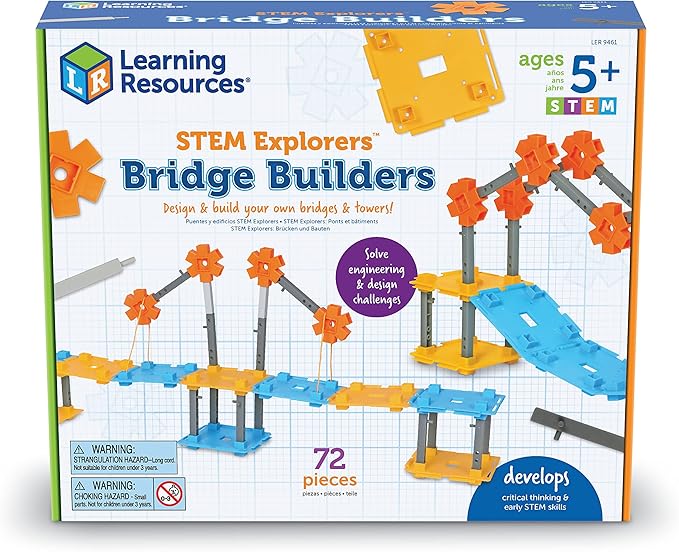 Learning Resources STEM Explorers Bridge Builders,72 Pieces,Ages 5+, STEM Toys, STEM Building Toys,STEM Kits,Kids stem Projects, Build it Yourself Toys
