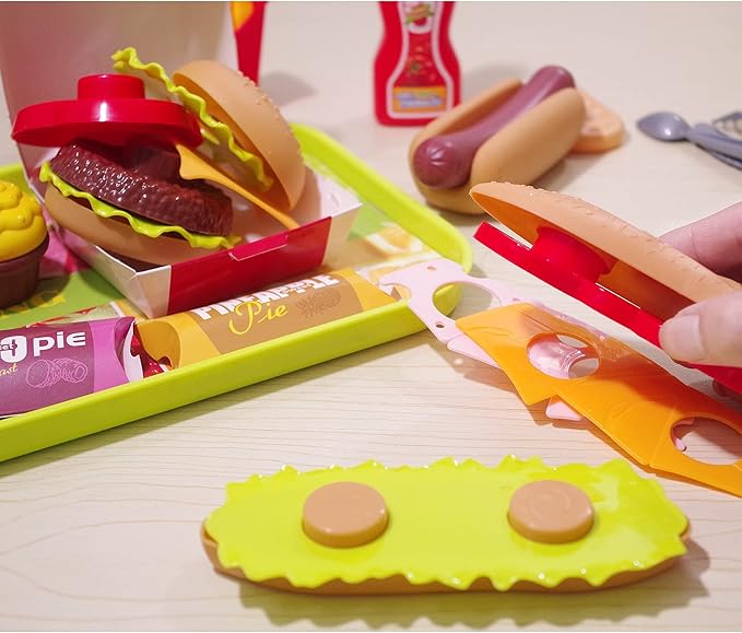 U DREAM Pretend Play Food Sets, Building Toy Burger Playset, Play Kitchen Accessories, Realistic Sandwiches.