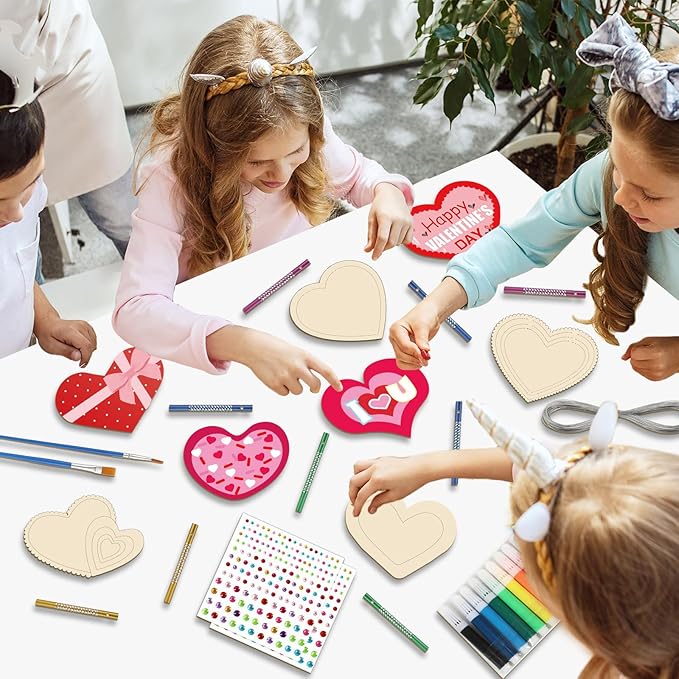 gisgfim 16 Pack Heart Wind Chime Crafts Kits for Kids Make Your Own Valentine's Day Craft Love Crafts Wooden DIY Arts for Valentine Party School Classroom Decorations Supplies Birthday Favors