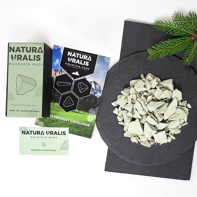 Ural Green Clay | 7oz of Natural Green Clay, Pastel to Verdant Green - Amazing Crunch, Satisfying Earthy, Velvety and Firm Texture, ASMR Sensation