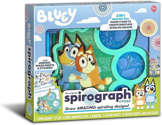 Spirograph Cyclex Set Bluey – Drawing Kit, Arts and Crafts, Bluey Toys, Art Supplies, Stickers for Kids, Bluey Stickers, Spiral Art, Markers, Stickers, Design Sheet Included, Ages 5+