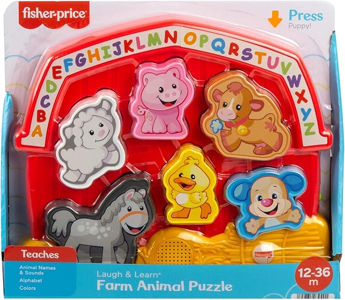 Fisher-Price Toddler Shape Sorting Toy Laugh & Learn Farm Animal Puzzle with Music & Sounds for Kids Ages 1+ Years