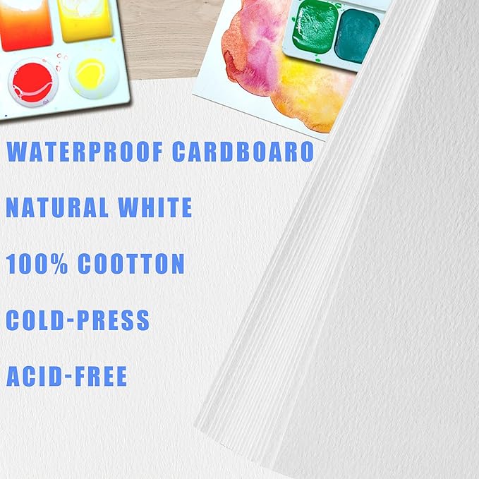 100 Sheets Cotton Watercolor Paper Bulk, 8.5" x 11" 140 lb/300 GSM Cold Press Water Color Paper White Paint Paper Suitable for Kids Adult Watercolor Drawing