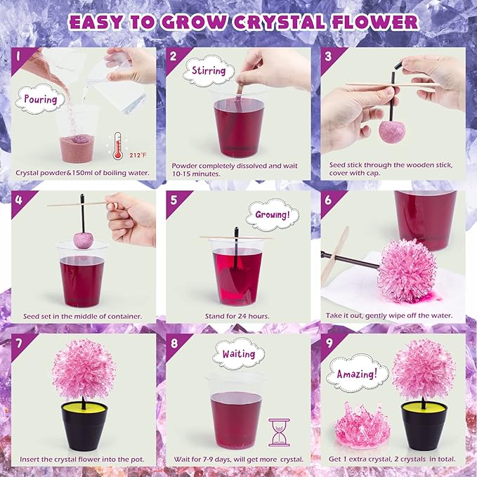 Crystal Growing Kit, STEM Projects Science Kits for Kids Age 4-6-8-12, Crystals Grow Fast (24H) Science Experiments Kit Toys, Art & Crafts Gift Toys for 6 7 8 9 10 11 12 Years Old Girls & Boys