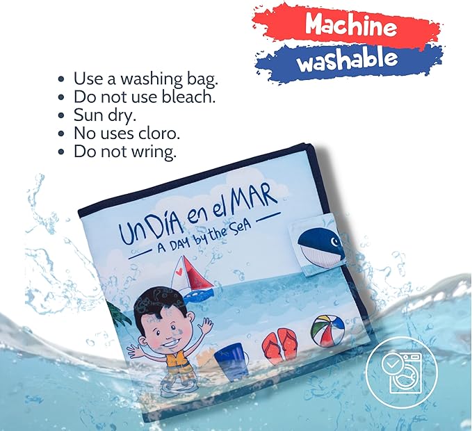 Bilingual Quiet Book for 18 months Babies Boys and Girls | Written in English and Spanish | 1 Plush Toy Included | Sensorial Felt Book for Babies | Carry on Travel Toy | Preschool and Early Learning.