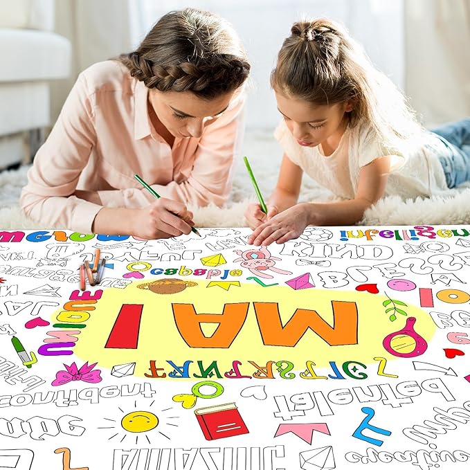 Naozinebi Positive Affirmations Coloring Poster for Children Kids Giant Coloring Poster Large Positive Coloring Tablecloth Jumbo Coloring Books for kids Classroom Home Birthday Party Supplies Favor