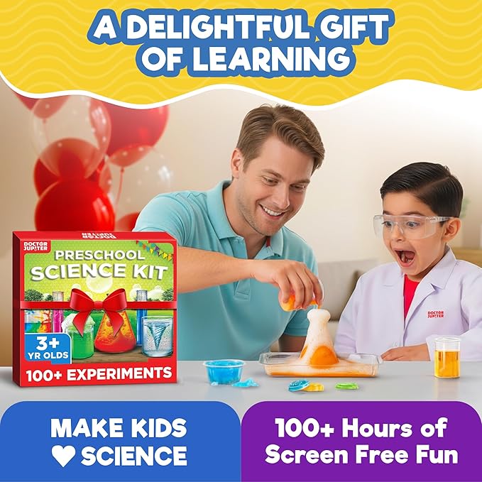 Doctor Jupiter Preschool Science Kit for Kids Ages 3-5 | Toddler Learning Activities, Birthday Gift Ideas for 3-4-5 Year Old Boys & Girls | Learning & Educational Toy STEM Kit with 100+ Experiments