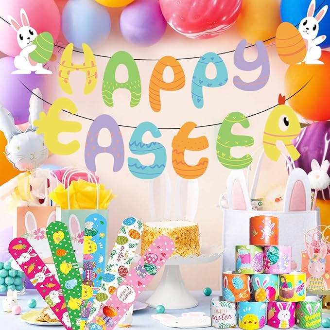 Viicoor Easter Slap Bracelets 48 PCS Snap Bracelet Party Favors Basket Bag Filler School Prizes Birthday Gifts Party Favors Easter Gifts Bulk (#20-Easter-48pcs)
