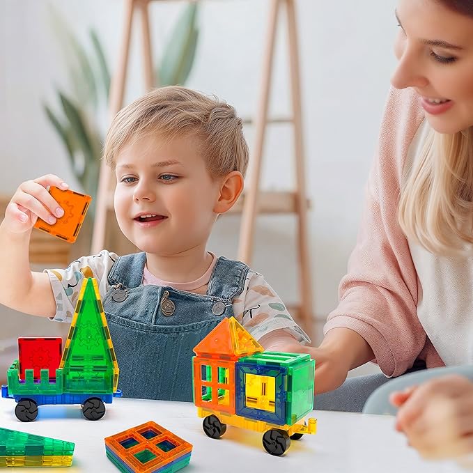 Official Disney Junior Mickey Train Magnetic Tile Set – 41-Piece STEM Building Kit with Wheeled Base Cars, Reusable Stickers & Learning Workbook – Educational Toy for Kids Ages 3+