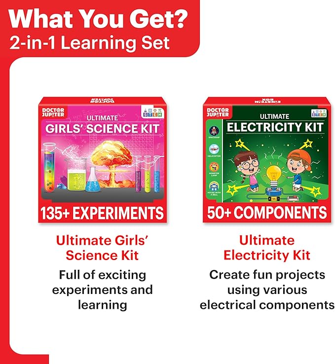 Doctor Jupiter Girls’ Science Gift Set for Ages 8+ | Set of Girls' Ultimate Science Kit & Electricity Kit | Birthday Gift Ideas for 8-9-10-11-12-13-14 Year Old Girls | STEM Learning & Education Toys