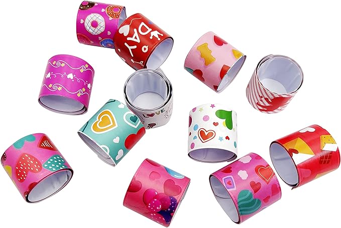 Valentine Slap Bracelets for Kids Valentines Day Slap Bracelets Bulk for Boys and Girls Holiday Slap Bracelet Party Favors Supplies Classroom Prizes Exchanging Gifts (48)