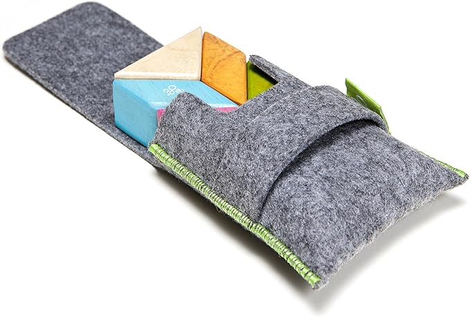 6 Piece Tegu Pocket Pouch Prism Magnetic Wooden Block Set, Tints