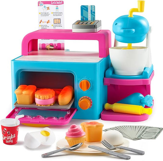 Toddler Pretend Play Toys, Bakery Shop with Light & Sound Oven, Realistic Mixer, Color Changing Bread, 20 Pieces Play Kitchen Accessories, Birthday Gift for Boys Girls Kids