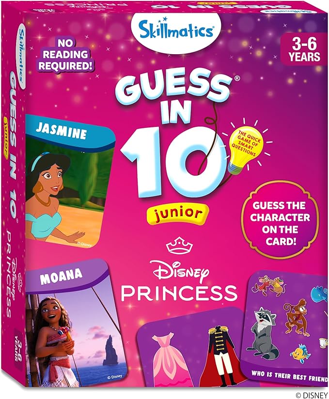 Skillmatics Card Game - Guess in 10 Junior Disney Princess for Kids, Girls, Boys Who Love Board Games, Cinderella, Ariel, Jasmine, Valentine's Day Gifts for Ages 3, 4, 5, 6, Travel Friendly