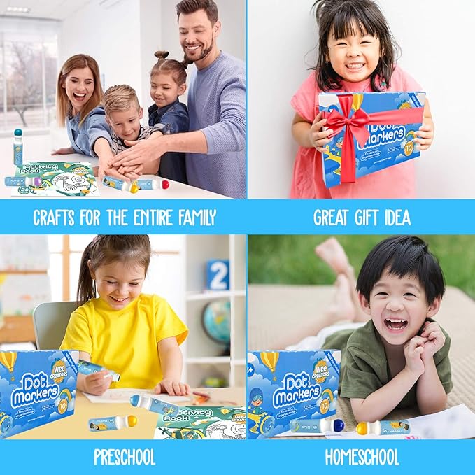 Washable Dot Markers for Kids with 2 Educational Activity Books | 10 Color Set (Boys)