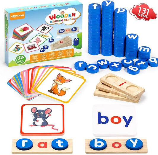 Wooden CVC Word Spelling Games, Educational Toys for 3-6 Years Old Kids,Kindergarten Learning Activities, See and Spell Learning Toys for Kids 3-5