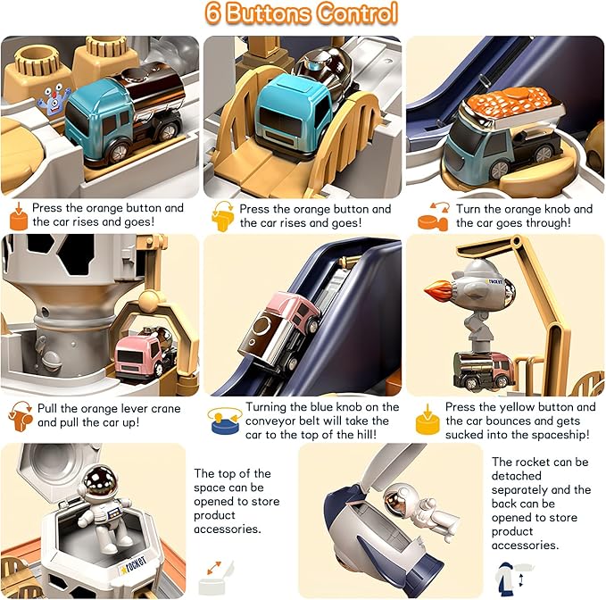 Mostop Kids Race Track Game Car Adventure Toy for 3 4 5 6 7 Years Old Boys Girls, Spaceship Puzzle Rail Track City Rescue Playset Magnet Toy Educational Learning Toddler Race Track with 3 Mini Cars