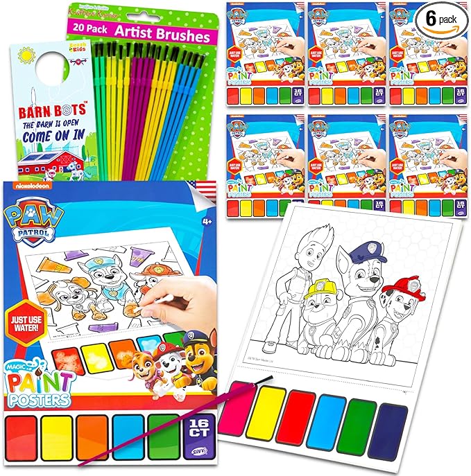 Paw Patrol Paint with Water Party Favors Set - Bundle with 6 Paw Patrol Watercolor Painting Activity Books for Boys with Paintbrushes | Bulk Paw Patrol Party Supplies Arts and Crafts