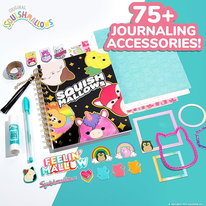 Original Squishmallows DIY Journaling Kit, Includes Craft Supplies Like Cute Stickers for Journaling, Sketch Pad, Cam The Cat Charm, Keychain, Fun Scrapbook Kit, Girl Gifts, Art Set