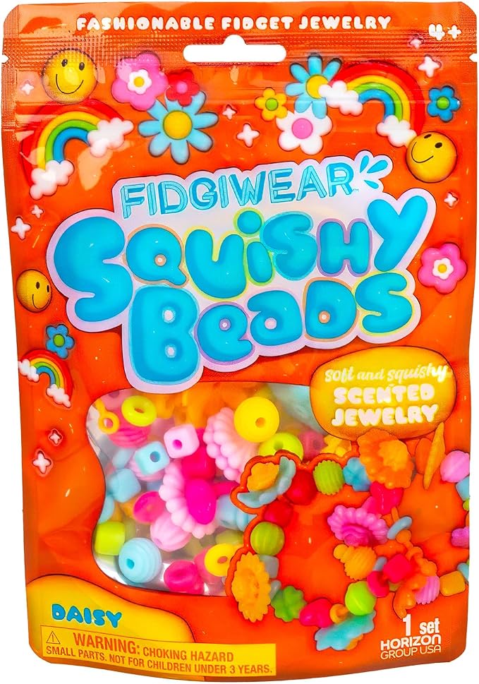 Fidgiwear Squishy Beads – Daisy Orange Theme, Create Fashionable Fidget Jewelry with Scented Squishy Beads for Jewelry Making, Toddler Sensory Bracelet Making Kit for Ages 3+
