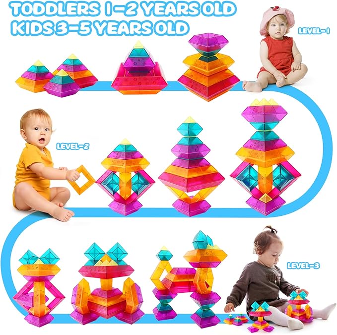 Building Block Sets for Toddlers 2 3 4 5 6 Year Old | 30 Pcs Pyramid Stacking Blocks Toys for Boys Girls | STEM Preschool Educational Light Table Toys Gifts for Toddlers Kids Age 2-4 3-5