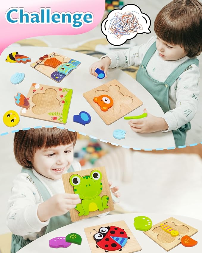 Bekayshad Wooden Puzzles Toddler Toys Gifts for 1 2 3 Year Old Boys Girls, Animal Jigsaw Puzzles Montessori Toys, Learning Educational Christmas Birthday Gifts for Girls Boys Ages 1-3