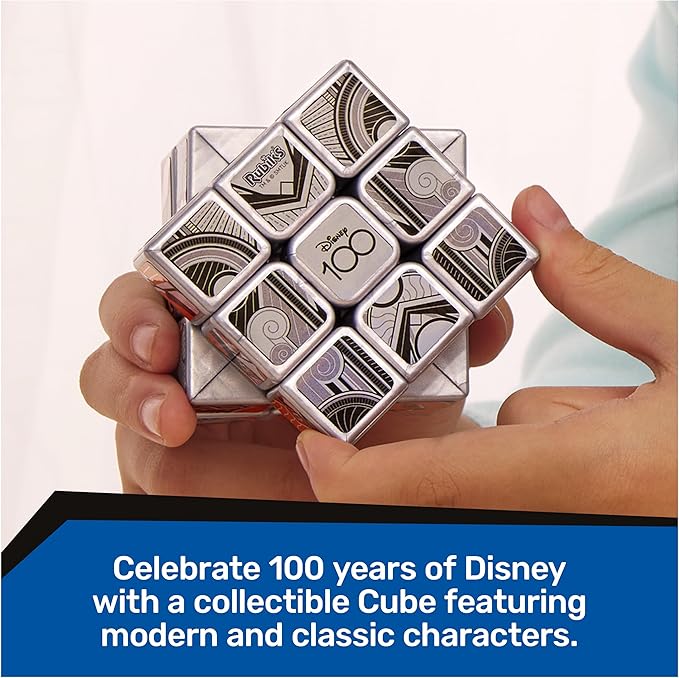 Rubik’s Cube, Disney 100th Anniversary Metallic Platinum 3x3 Cube, Fidget Toys Adults, Mickey Mouse Toys, Disney Toys for Adults & Kids Ages 8+