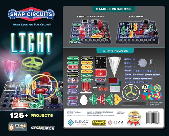 Snap Circuits LIGHT Electronics Exploration Kit | Over 175 Exciting STEM Projects | Full Color Project Manual | 55+ Snap Circuits Parts | STEM Educational Toys for Kids 8+,Multi