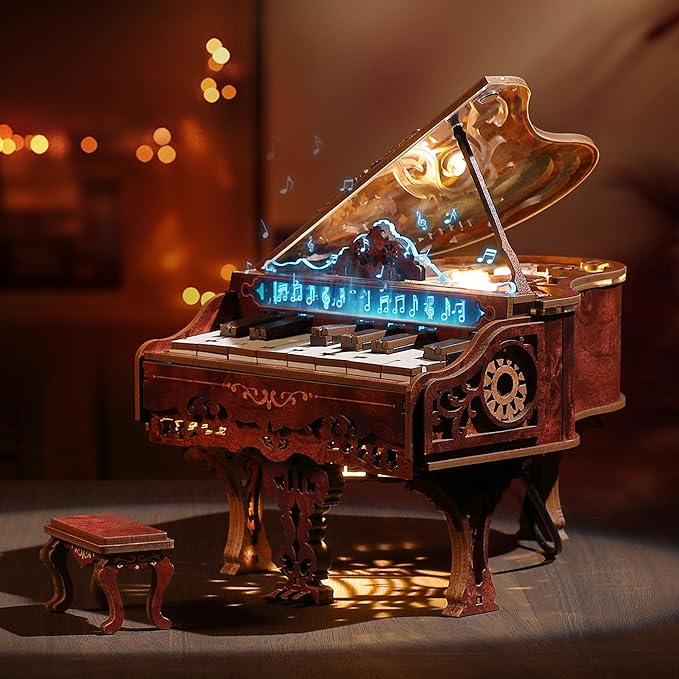 3D Wood Puzzle Piano Kit, Playable Wooden Keyboard Model with LED Lights, Interactive Craft Kit & Digital Piano Puzzle for Adults and Kids(with LED