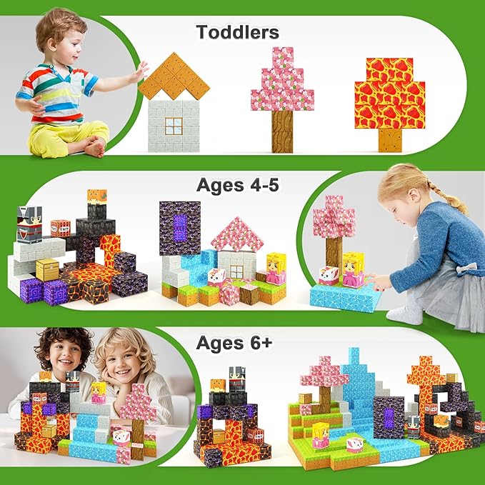 Magnetic Blocks - Build Mine Magnet World Magic Portal Set, Magnetic Tiles Building Blocks Toddler Toys STEM Sensory Outdoor Toys for 3+ Year Old Boys & Girls, Creative Kids Games Kids Toys 84PCS