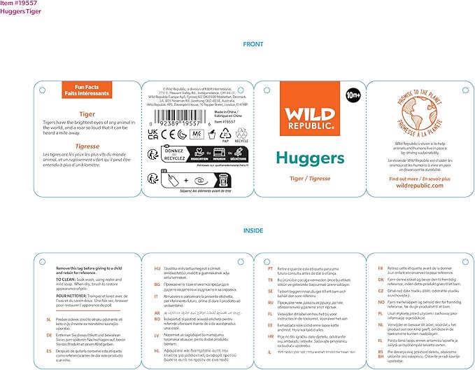 Wild Republic Huggers, Tiger Plush Toy, Slap Bracelet, Stuffed Animal, Kids, 8 inches