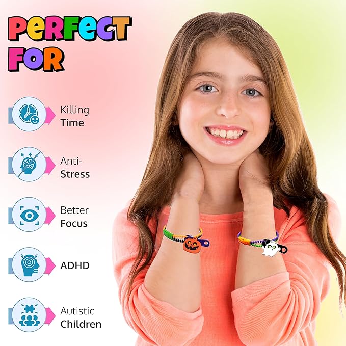 UpBrands 120-Pack Halloween Fidget Zipper Bracelets for Kids: Ideal Bulk Party Favors, Perfect for Birthdays, Goodie Bag & Pinata Fillers, Unique Sensory Toys, Friendship Jewelry & Stress Relief